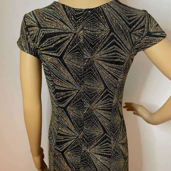 Black gold silver metallic short sleeve maxi dress - Picture 7 of 10